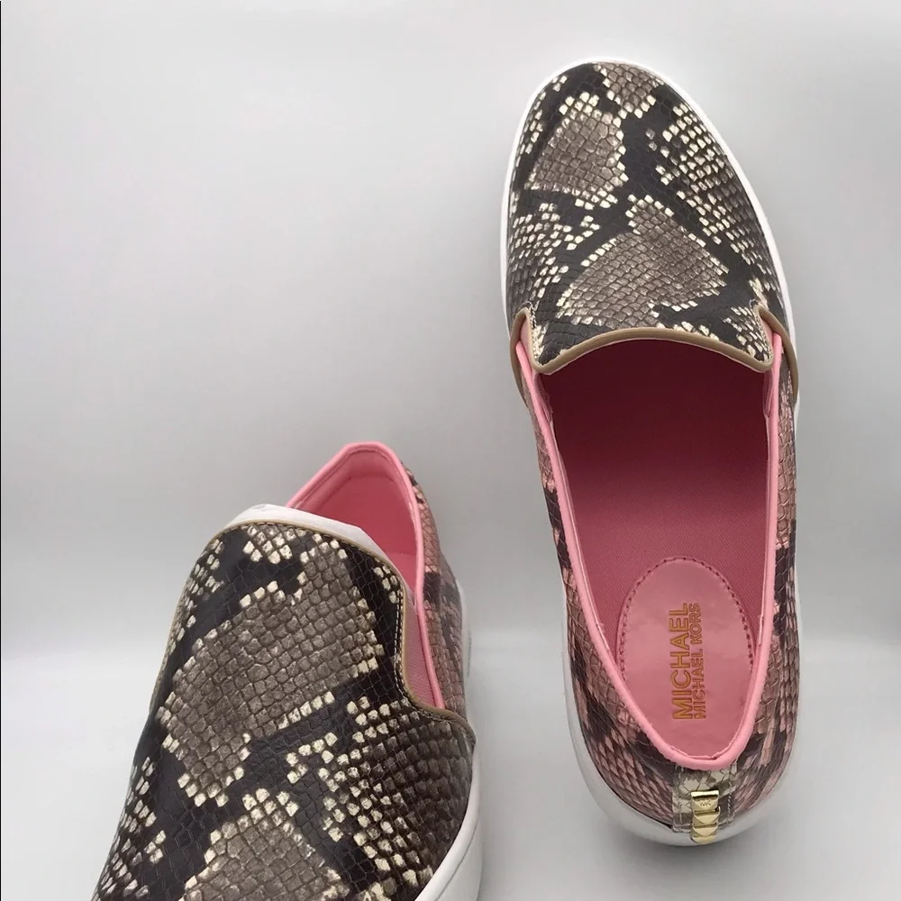 NWT Michael Kors Keaton Slip On Sneakers - SIZE 8 Shell Pink and python